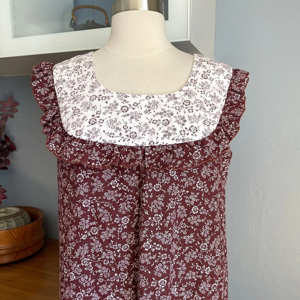 Vtg 70s Mildred's of Hawaii Muumuu Dress Brown Floral 8 Boho Prairie Cottagecore - Image 2 of 4