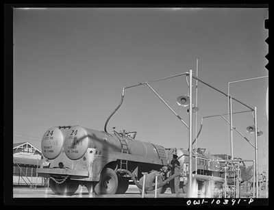 Photo:1942 Butane Gas Loading Truck Tanker Industrial Scene