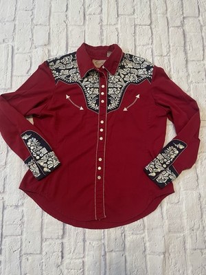 Scully Gunfighter Long Sleeve Pearl Snap Western Embroidered Shirt - Size Large