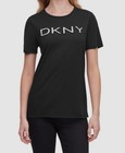 DKNY Women's Black Crewneck Short Sleeve Glitter Logo T-Shirt Top Size L
