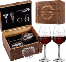 Wedding Gifts for Couples 2026 - Mr and Mrs Gifts Wine Glass Set with Engraved W