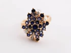 VINTAGE GOLD ON STERLING BLUE CLUSTER LARGE RING #7