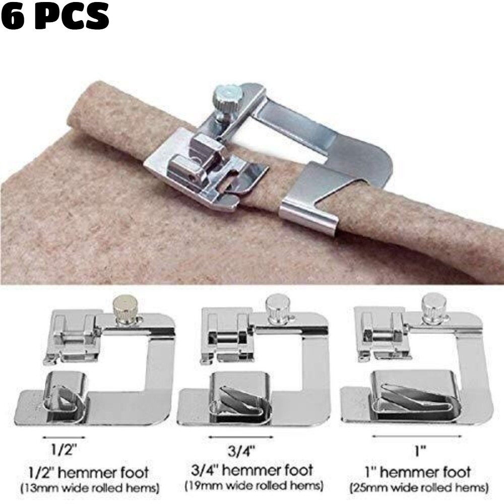 6 Piece Rolled Hem Presser Foot Set For Brother Singer & Domestic Machines