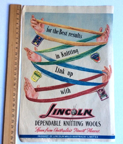 Original Colour Vintage Print Advertisement Lincoln Knit Wool Australian