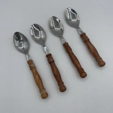 Old Homestead Dinner Spoons Taiwan Flatware Lot of 4 Wood Handle Vintage Country