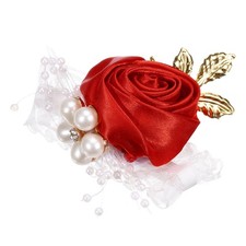 Wrist Corsage Artificial Flower Bracelets Rose Decorative 7x7cm Red