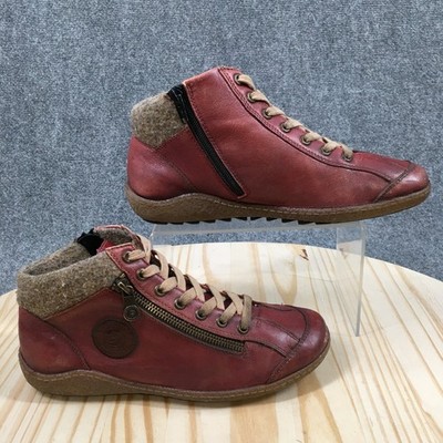 Remonte Boots Womens 38 Cheryl Tex Bootie Red Lace Up Comfort Casual Ankle Top