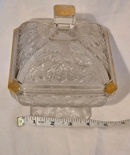 Jeannette Acorn Oak Leaf Clear Depression Glass Footed Candy Dish Bowl Compote