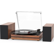 Vintage Record Player with External Speakers Belt-Drive Turntable for Vinyl