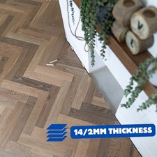 💨 Sample* 12mm Smoked Washed Grey Oak Herringbone Engineered Wood Flooring
