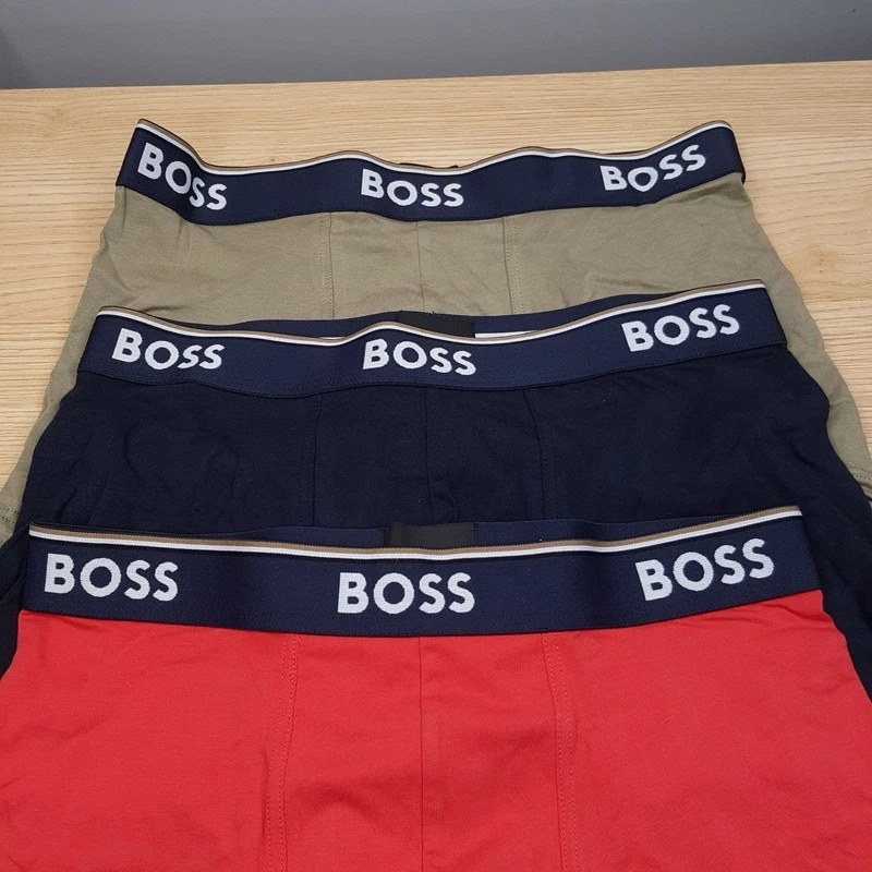 Paquete de 3 calzoncillos boxer HUGO BOSS para hombre pequeños baúl eléctrico algodón elástico logotipo Foto 3 de 4