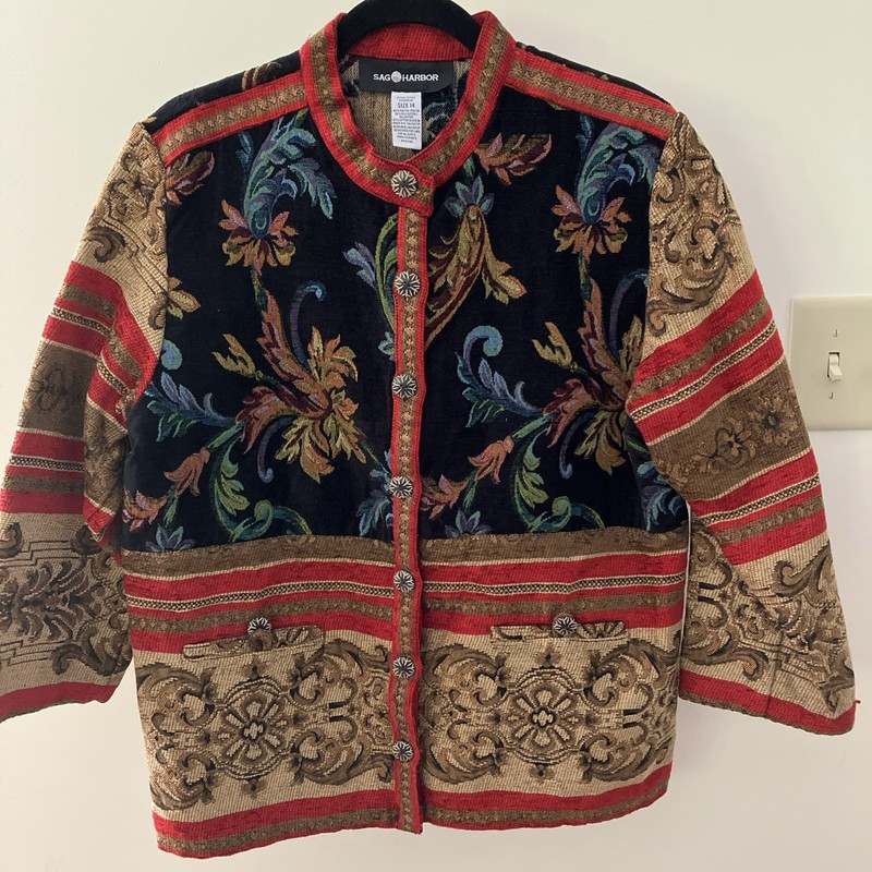 Sag Harbor Womens Multicolor Floral Tapestry Button Up Blazer Jacket Size 14