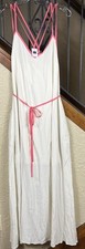NWT Gap Ivory W/Pink Trim Lined Tie Waist Spaghetti Maxi Dress Women’s M