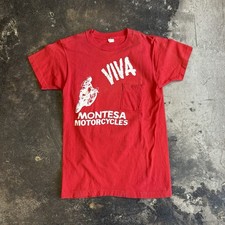T-shirt vintage anni 70 Fruit Of The Loom Racing Motocross Viva Montesa rossa tasca S