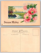 Sincere Wishes Antique Postcard - Floral Landscape Made in USA Unposted
