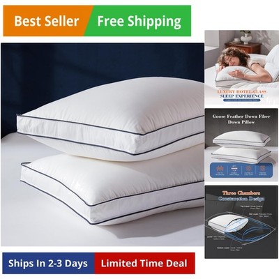 Goose Feather Down Fiber Pillows King Size Set of 2, Soft Pillows for Luxury ...