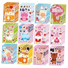 36 Sheets Valentine's Day Stickers for Kids, Make a Face Sticker Make Your Own