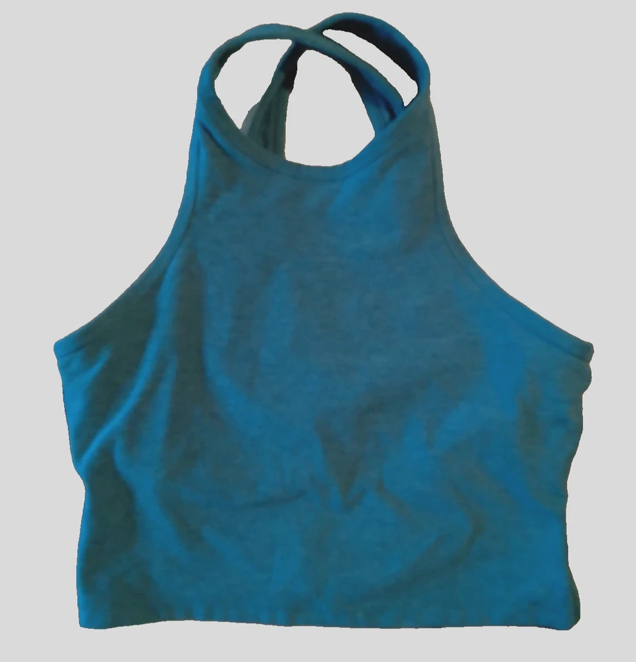 Sujetador sin mangas Beyond Yoga: Top corto azul-verde con panel de sujetador incorporado, talla mediana Foto 2 de 3