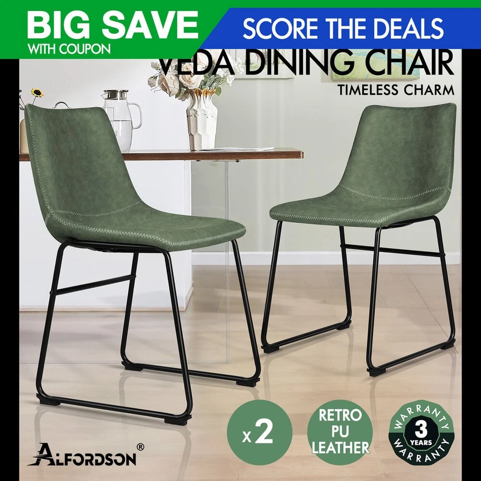 ALFORDSON 2x Dining Chairs Kitchen Lounge Cafe Seat Retro PU Leather Green - image 1 of 4