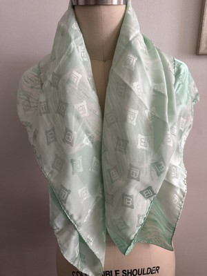 NWT Laura Di Laura Biagiotti Scarf Silk Mint Green, Floral, Letter B Repeat 34 