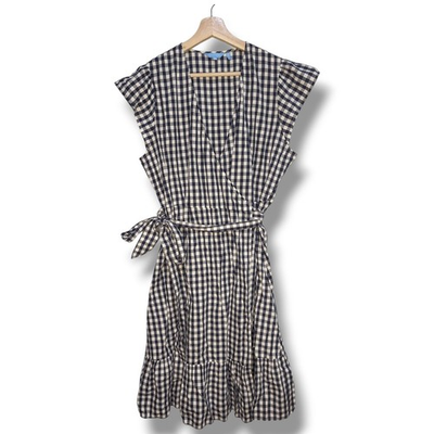 #ad #ad Draper James Dress Blue Wrap Midi Cap Sleeve Belted Pockets Womens 12 $15.99