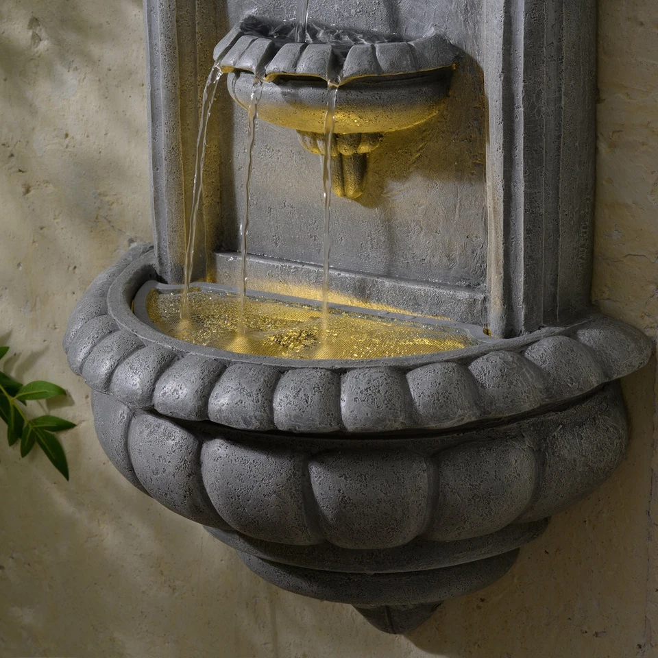 Stone Finish Lionhead Fountain Outdoor Home Decor Wall Mounted LED - Image 2 of 4