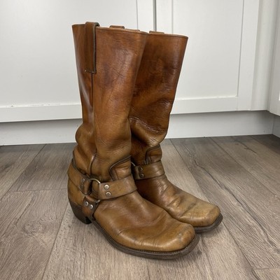 FRYE Brown Leather Harness Boots Engineer Square Toe USA Western Men s US 9.5 D