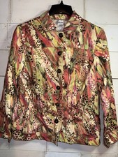 Chico's SZ 1 Animal Print Wild Colorful Button Front Lightweight Lined Jacket