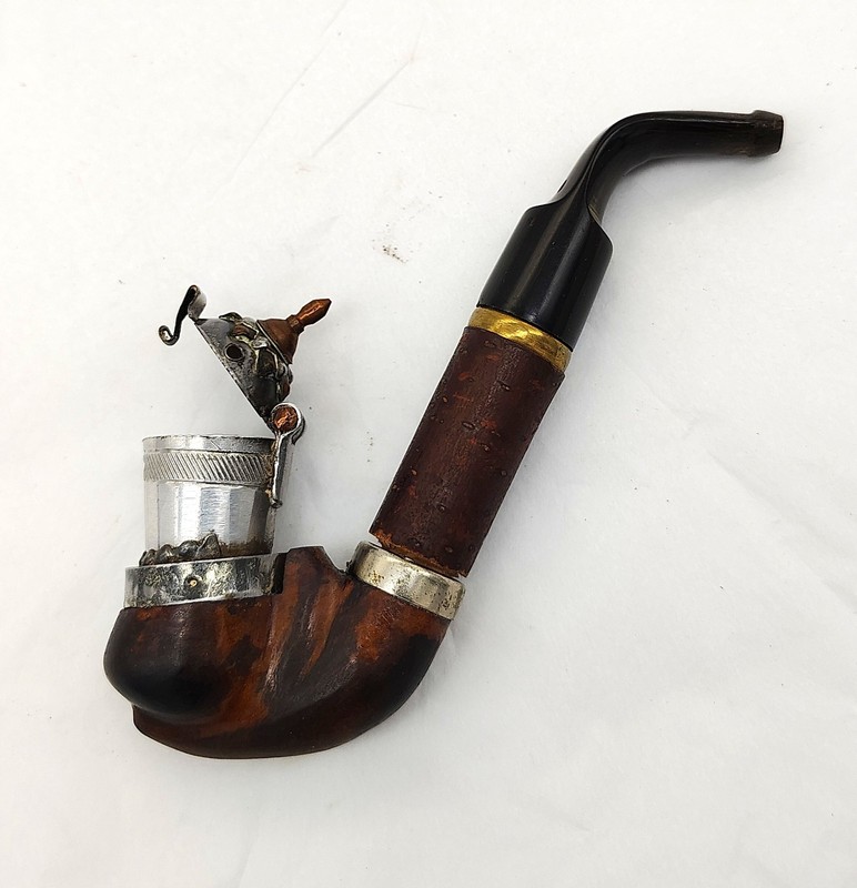 Small Vintage Tobacco Pipe Estate Briar Hinged Lidded Bent