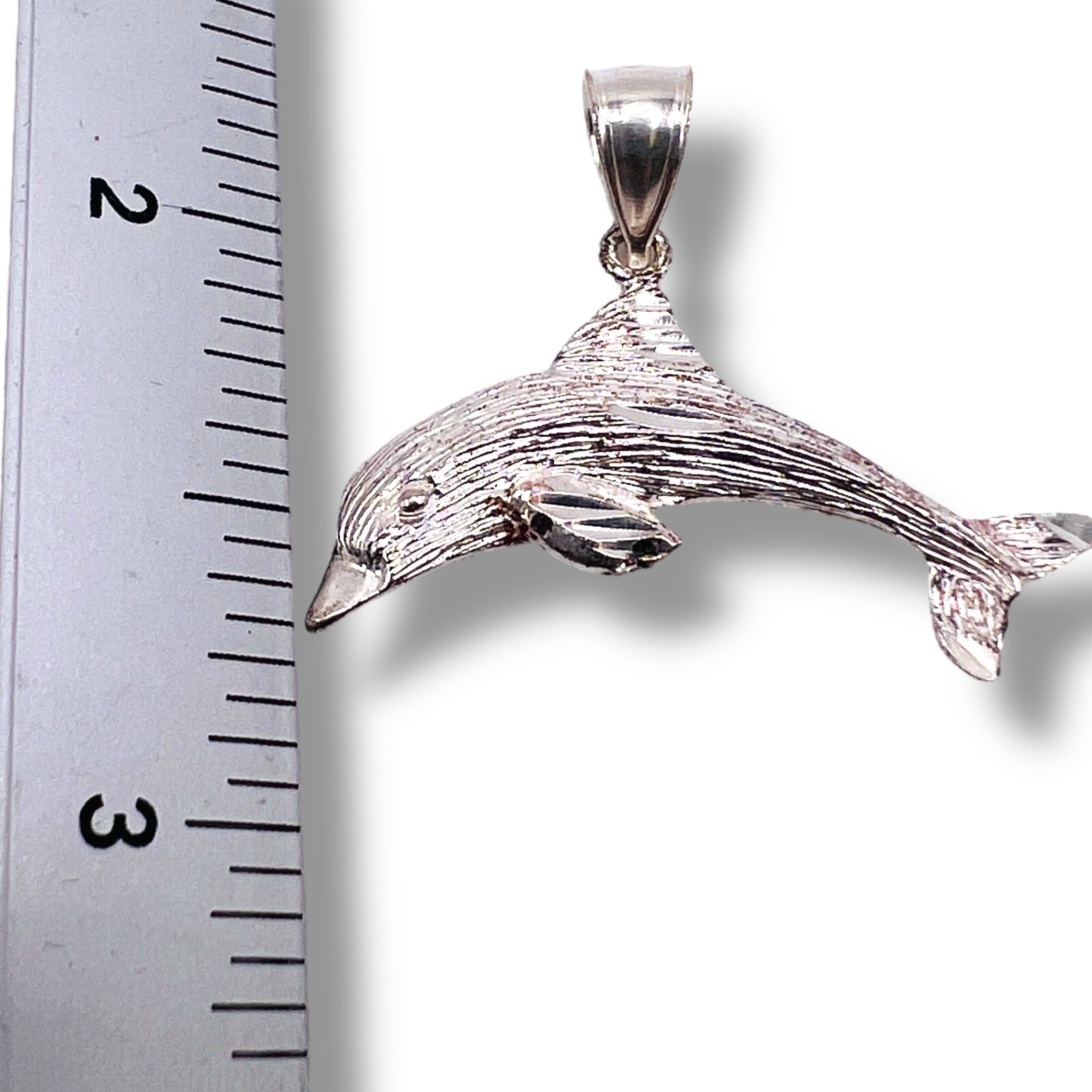 Dolphin Textured Solid Sterling Silver 925 Pendan… - image 4