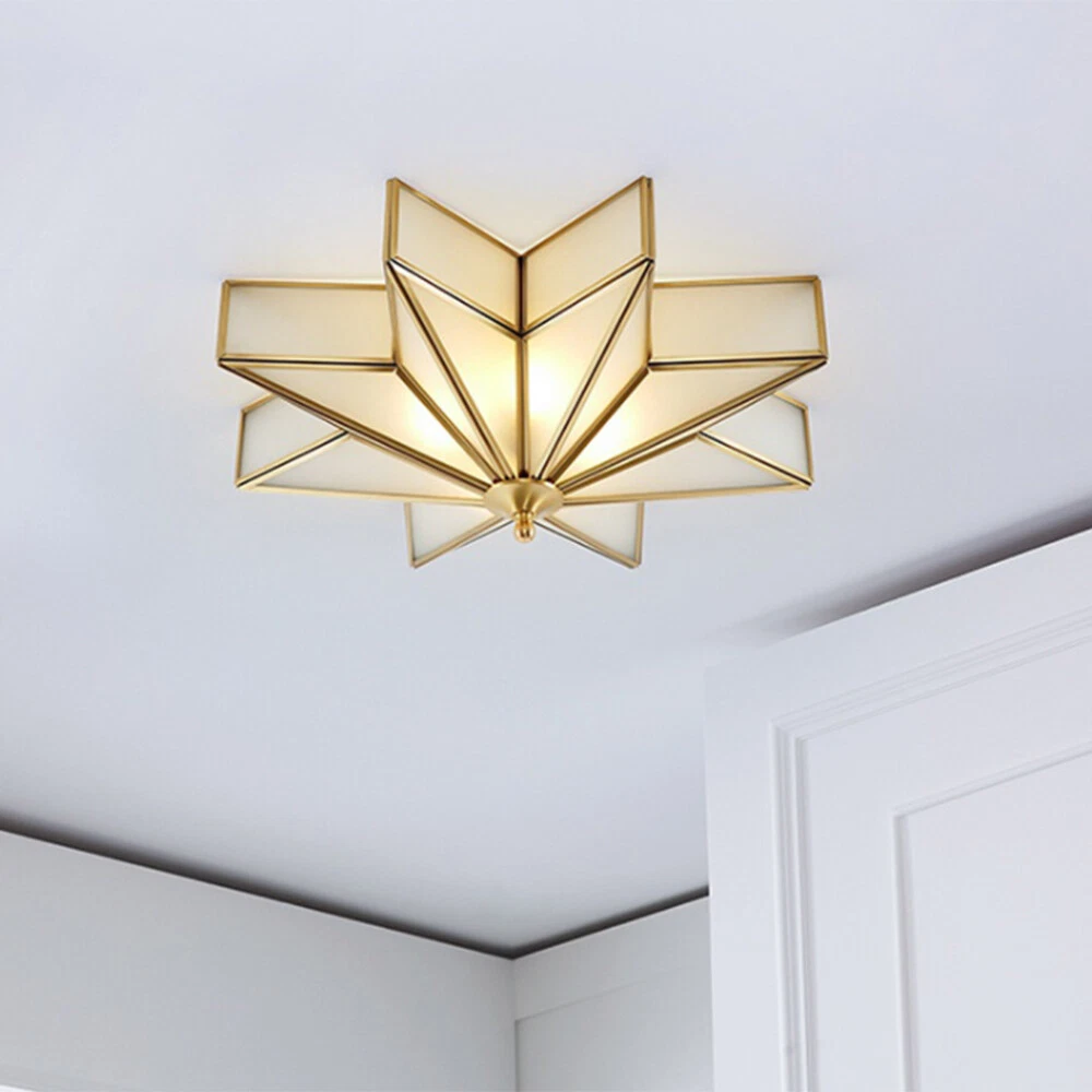 Modern 4 Light LED Ceiling Light Frosted Glass Star Room Flush Mount Lamp Brass