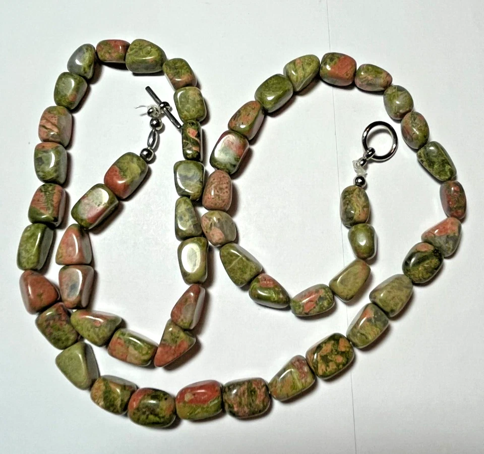 Lote de pendientes perforados pulsera collar piedra natural roja y verde Unakite Foto 4 de 4