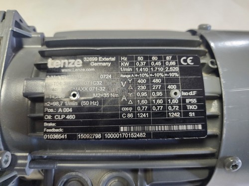 Lenze Gear Motor 3-Mot EN6004 .45 kw/.6hp GST04-2MVCK-071C32 Motor MDEMAX 071-32 - Picture 2 of 6