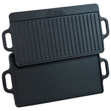 Andes Cast Iron Double Sided Ribbed Grill Pan Camping BBQ Skillet/Griddle