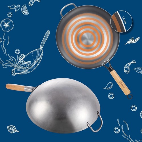 Kohlenstoffstahl Wok Set I flache oder runde Basis für Gas, Induktion und - Bild 5 von 9