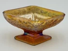 Vintage Indiana Carnival Glass Iridescent Marigold Pedestal Dish Floral Diamond
