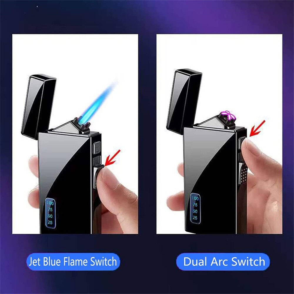 2 Stück Elektrische Lichtbogen Feuerzeug USB Aufladbar | Mit Batterieanzeige - Sturmfeuerzeug Für Outdoor