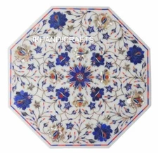 12" Coffee Side Table Top Lapis Lazuli  Floral Inlaid Home Decor Gifts