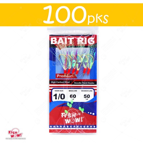 100pks Size 1/0 Premium Sabiki Rig 6 Gold hooks Piscatore Fish WOW! Mylar Skin - Picture 1 of 3