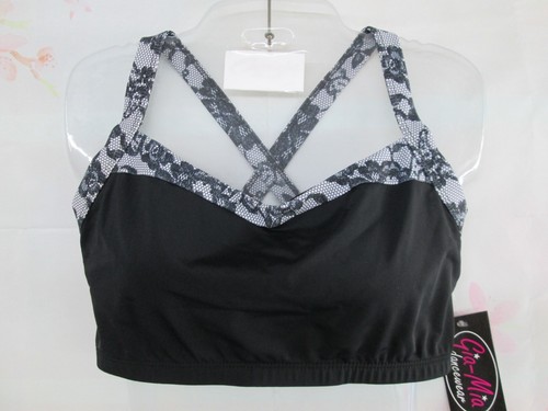 Sports Bra Crop Top & Shorts Set XL Adult Dance Yoga Fitness Black Grey Gia Mia - Picture 3 of 5