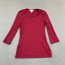 St. John Top Womens Petite Long Sleeve Blue Red Stretch Crewneck