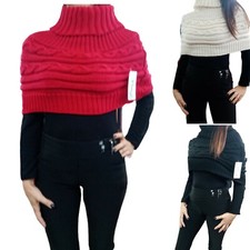 Coprispalle donna MAGLIONE sciarpa bolero tricot dolcevita poncho mantella lana