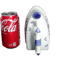 VTG 3 pc Blue & White Iron Shaped Porcelain Trinket Box Candy Sewing Room Dish