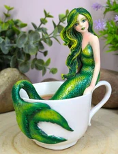 4.5" Tall 2016 Amy Brown Atlantic Princess Green Mermaid Figurine Fantasy Fairy