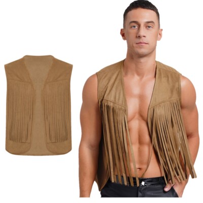 Herren Weste Ärmellos 70er Jahre Hippie Kostüm Pirate Jacken  Bühnenaufführung