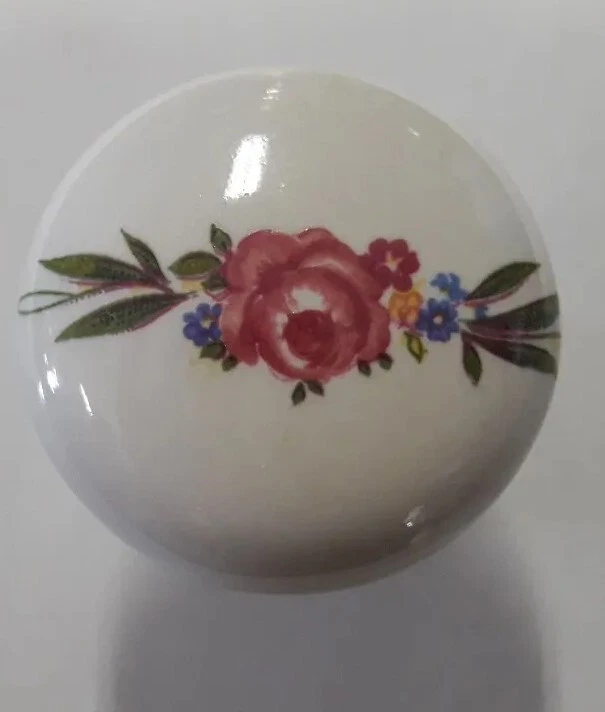 6 Pomelli In Ceramica Per Porte E Mobili Con Motivo Rosa - Colore Bianco - Maniglie Originali Per Cucina E Cassettiere
