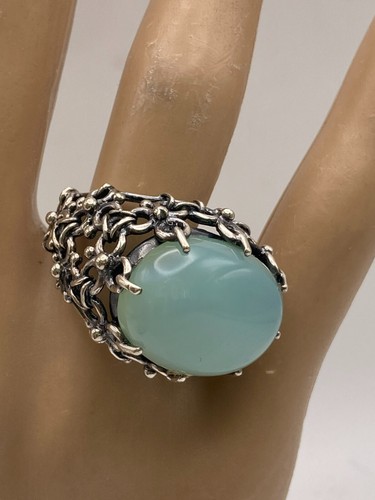 Sterling Silver Large Fancy Aquamarine Cabochon Cocktail Ring Size 6.5 9.9 grams - Picture 5 of 9