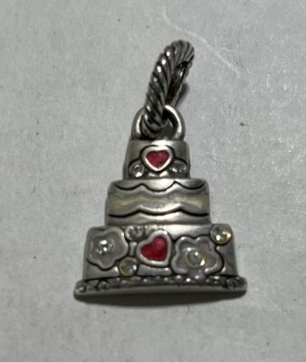 Brighton Birthday Wedding 3 Tier Cake Enameled Silvertone Charm Dangle Dual Side