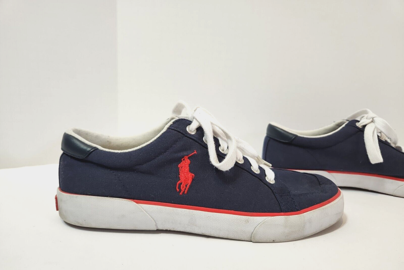 Polo vintage Ralph Lauren Brisbane II blu tela stringate uomo 10 pony rossi