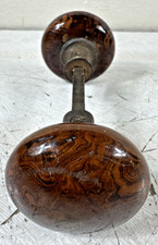 Antique Vintage Brown Bennington Marble Swirl Porcelain Door Knobs w/ Spindle